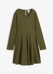 Lekka sukienka z bawełnianej flaneli. Zielone sukienki damskie bonprix, bez wzorów, z bawełny, bez ramiączek. Za 117.99 zł.