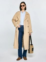 Trencz damski dwurzędowy z paskiem beżowy Retinsa 801. Brązowe płaszcze damskie Big Star, l, bez wzorów, z bawełny, bez kaptura. Za 399.99 zł.