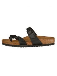 Birkenstock Japonki "Mayari" w kolorze czarnym rozmiar: 36. Czarne klapki damskie Birkenstock, bez wzorów, bez obcasa, bez zapięcia. Za 263.53 zł.
