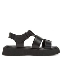 Sandały Lasocki. Czarne sandały damskie Lasocki, bez wzorów, bez obcasa, na koturnie, bez zapięcia. Za 179.99 zł.