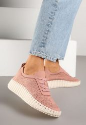 Różowe Sneakersy na Tłoczonej Platformie z Ażurową Cholewką Ronfira. Czerwone obuwie sportowe damskie Renee, bez zapięcia. Za 69.99 zł.