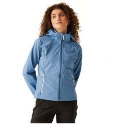 Kurtka softshell turystyczna damska Regatta Bourda. Niebieskie kurtki sportowe damskie Regatta, bez wzorów, z softshellu, bez kaptura. Za 217.90 zł.
