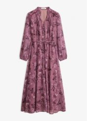 Sukienka szyfonowa midi. Fioletowe sukienki damskie bonprix, bez wzorów, z szyfonu, eleganckie, bez ramiączek. Za 189.99 zł.