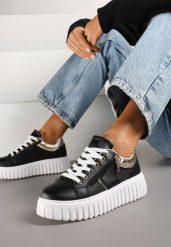 Czarne Sneakersy na Platformie z Ozdobnym Suwakiem Eleadra. Czarne obuwie sportowe damskie Renee, z jeansu, bez zapięcia. Za 89.99 zł.