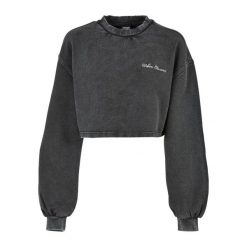 Bluza kołnierz rong krótka frotte z małymi haftami dla kobiet Urban Classics. Czarne bluzy damskie Urban Classics, bez wzorów, bez kaptura. Za 259.50 zł.