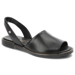 Czarne Sandały Lemar Modne Skórzane Buty Na Lato. Czarne sandały damskie Lemar, z aplikacjami, ze skóry, bez obcasa, na obcasie, bez zapięcia. Za 199.00 zł.