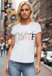 Jasnoniebieski T-shirt z Napisem z Motywem Kawy Dimrrue. Niebieskie t-shirty damskie Born2be, uniwersalny, bez wzorów, z tkaniny, bez kołnierzyka. Za 39.99 zł.