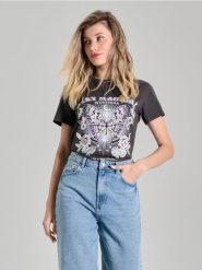 Koszulka - szary. Szare koszulki damskie Sinsay, l, bez wzorów, bez kołnierzyka, bez ramiączek. W wyprzedaży za 14.99 zł.
