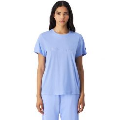 Koszulka damska Champion SS Tee 117650. Niebieskie koszulki damskie Champion, bez wzorów, bez kołnierzyka, bez ramiączek. Za 87.00 zł.