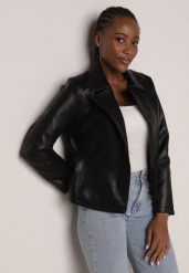 Czarna Kurtka Ramoneska o Taliowanym Kroju z Suwakami przy Rękawach Harirra. Czarne kurtki damskie Born2be, l, bez wzorów, z jeansu, bez kaptura. Za 89.99 zł.