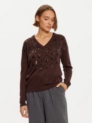 LOLA CASADEMUNT Sweter LF2411007 Brązowy Regular Fit. Brązowe swetry klasyczne damskie LOLA CASADEMUNT, s, z wiskozy, bez kołnierzyka. Za 239.99 zł.