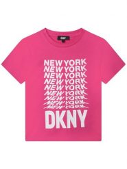 DKNY T-Shirt D35S76 D Różowy Regular Fit. Czerwone koszulki i t-shirty dziewczęce DKNY, bez wzorów, z bawełny, bez kołnierzyka, bez ramiączek. Za 239.99 zł.