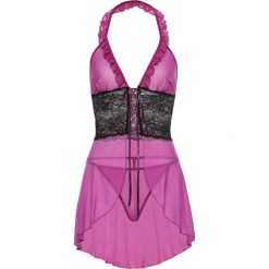 Koszulka "babydoll" + stringi (2 części) bonprix jeżynowo-czarny. Czarne koszulki damskie bonprix, ze sznurowanym dekoltem. Za 74.99 zł.