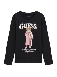 Guess Bluzka J6BI12 K5793 Czarny Regular Fit. Czarne bluzki i koszule dziewczęce Guess, z aplikacjami, z bawełny, bez kołnierzyka, bez ramiączek. Za 114.99 zł.