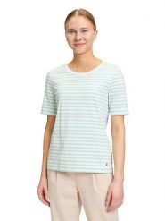 BETTY & CO Koszulka w kolorze kremowo-błękitnym rozmiar: L. Brązowe bluzki damskie Betty & Co, l, bez wzorów, bez kołnierzyka, bez ramiączek. Za 76.95 zł.