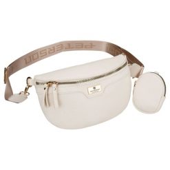 Saszetka damska ze skóry ekologicznej w jasnobeżowym kolorze, zamykana suwakiem Peterson PTN MIS-17. Brązowe nerki i saszetki damskie Peterson, bez wzorów, ze skóry ekologicznej. Za 79.99 zł.