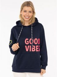 Zwillingsherz Bluza "Good Vibes 2.0" w kolorze granatowym rozmiar: L/XL. Niebieskie bluzy damskie Zwillingsherz, l, bez wzorów, z kapturem. Za 220.12 zł.
