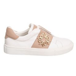 Rinascimento Damskie Sneakersy Biało-Beżowe ZLN 0888. Białe obuwie sportowe damskie ZOLEO, ze skóry, bez zapięcia, do biegania. Za 218.99 zł.