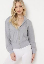 Szara Bluza z Kapturem Zapinana na Zamek Błyskawiczny Etarvia. Szare bluzy damskie Born2be, na lato, l, bez wzorów, z kapturem. Za 59.99 zł.