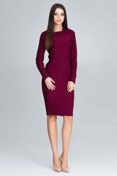 Bordowa Wyjściowa Prosta Sukienka z Lejącym Dekoltem. Czerwone sukienki damskie Figl, bez wzorów, z elastanu, biznesowe, bez ramiączek. Za 279.00 zł.