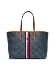 Tommy Hilfiger Torebka Th Monoplay AW0AW19178 Granatowy. Niebieskie shopper bag Tommy Hilfiger, bez wzorów, ze skóry, bez dodatków. Za 764.99 zł.
