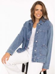 Zwillingsherz Kurtka dżinsowa w kolorze niebieskim rozmiar: XXL. Niebieskie kurtki damskie Zwillingsherz, xxl, z aplikacjami, z bawełny, bez kaptura. Za 218.57 zł.