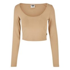 Damska koszulka crop top z długim rękawem Urban Classics Organic. Brązowe koszulki damskie Urban Classics, bez wzorów, bez kołnierzyka, bez ramiączek. Za 149.50 zł.