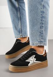 Czarne Sneakersy na Kauczukowej Podeszwie z Geometrycznym Wzorem Tolionne. Czarne obuwie sportowe damskie Born2be, z jeansu, bez zapięcia. Za 99.99 zł.