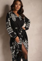 Czarna Koszulowa Sukienka z Wiskozą w Azteckie Wzory Averisa. Czarne sukienki damskie Renee, bez wzorów, z jeansu, eleganckie, bez ramiączek. W wyprzedaży za 107.99 zł.