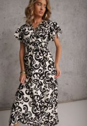 Czarna Taliowana Sukienka z Wiskozy z Kopertowym Dekoltem Jynaela. Czarne sukienki damskie Renee, bez wzorów, z tkaniny, boho, bez ramiączek. Za 79.99 zł.