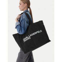 Torebka Karl Lagerfeld Jeans. Czarne shopper bag Karl Lagerfeld Jeans, bez wzorów, z jeansu, bez dodatków. Za 259.99 zł.