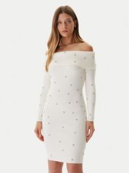 Guess Sukienka dzianinowa W5BK64 Z2YJ2 Écru Slim Fit. Sukienki damskie Guess, z aplikacjami, z dzianiny, bez ramiączek. Za 439.99 zł.