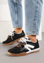 Czarno-Białe Sneakersy Klasyczne Tenisówki z Dodatkowym Sznurowaniem Nilarisea. Czarne obuwie sportowe damskie Born2be, bez wzorów, z jeansu, bez zapięcia. Za 89.99 zł.