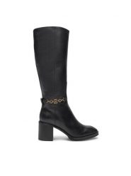 Tommy Hilfiger Kozaki Th Chain Leather Long Boot FW0FW08182 Czarny. Czarne kozaki damskie Tommy Hilfiger, ze skóry, bez obcasa, na słupku, bez zapięcia. W wyprzedaży za 699.99 zł.