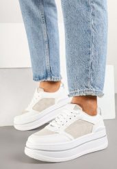 Białe Sneakersy w Streetwearowym Stylu na Grubej Podeszwie Ninolia. Białe obuwie sportowe damskie Born2be, z jeansu, bez zapięcia. Za 84.99 zł.