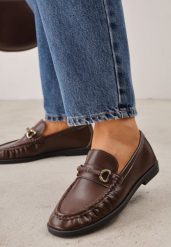 Ciemnobrązowe Mokasyny VICES Loafersy z Marszczeniem i Wkładką ze Skóry Naturalnej Mussai. Brązowe mokasyny damskie Renee, z jeansu, bez obcasa. Za 119.99 zł.