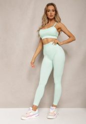 Miętowy Elastyczny Komplet Fitness Usztywniany Biustonosz i Legginsy z Gumką Orbinra. Zielone legginsy damskie Renee, m, bez wzorów. Za 59.99 zł.