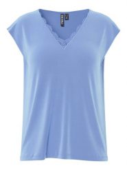 Pieces Koszulka "Kamala" w kolorze błękitnym rozmiar: XS. Niebieskie bluzki damskie Pieces, xs, bez wzorów, z koronki, bez kołnierzyka, bez ramiączek. Za 66.16 zł.