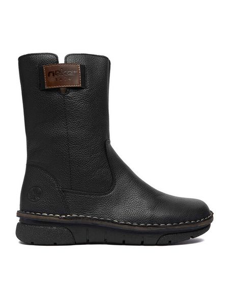 Rieker Botki CEO-73350-00 Czarny. Czarne botki damskie Rieker, ze skóry, bez obcasa, na płaskiej podeszwie, bez zapięcia. Za 439.99 zł.