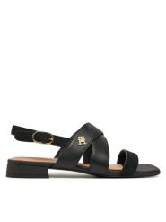 Tommy Hilfiger Sandały FW0FW08507 Czarny. Czarne sandały damskie Tommy Hilfiger, bez wzorów, ze skóry, bez obcasa, na płaskiej podeszwie, bez zapięcia. Za 279.99 zł.