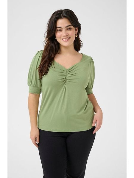 Kaffe Koszulka w kolorze zielonym rozmiar: XL. Zielone bluzki damskie Kaffe, xl, bez wzorów, bez kołnierzyka, bez ramiączek. Za 89.95 zł.