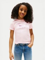 Tommy Hilfiger T-Shirt Script KG0KG08636 Różowy Regular Fit. Czerwone koszulki i t-shirty dziewczęce Tommy Hilfiger, bez wzorów, z bawełny, bez kołnierzyka, bez ramiączek. Za 69.99 zł.