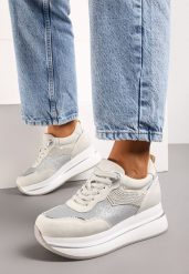 Beżowe Sneakersy na Grubej Podeszwie z Ozdobnymi Cyrkoniami Alista. Brązowe obuwie sportowe damskie Born2be, bez zapięcia, trekkingowe. Za 94.99 zł.