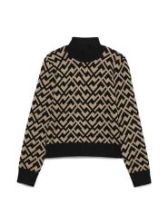 Vero Moda Sweter w kolorze beżowo-czarnym rozmiar: L. Brązowe swetry klasyczne damskie Vero Moda, l, z wiskozy, bez kołnierzyka. Za 113.99 zł.