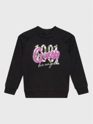 Guess Bluza K3RQ04 KA6V0 Czarny Regular Fit. Czarne bluzy dziewczęce Guess, z aplikacjami, z bawełny, bez ramiączek, bez kaptura. Za 219.99 zł.