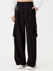 HUGO Spodnie materiałowe Hubike 50530970 Czarny Wide Leg. Czarne spodnie materiałowe damskie Hugo, bez wzorów, z materiału. Za 879.99 zł.