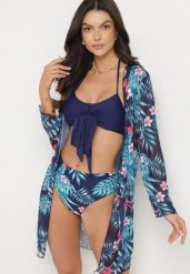 Granatowe Bikini Wiązany Biustonosz i Majtki Figi z Dodatkową Narzutką z Siateczki Zareliah. Niebieskie bikini Born2be, z aplikacjami. Za 84.99 zł.