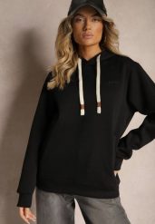 Czarna Casualowa Bluza z Dodatkiem Bawełny Kapturem i Ozdobnymi Sznurkami Feseraria. Czarne bluzy damskie Renee, l, bez wzorów, z bawełny. Za 79.99 zł.