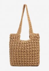 Ciemnobeżowa Torebka Plażowa Typu Shopper w Stylu Boho Galira. Brązowe shopper bag Born2be, bez wzorów, bez dodatków. Za 119.99 zł.