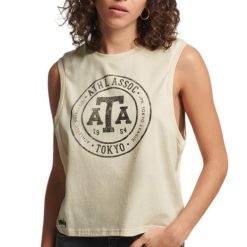 Koszulka turystyczna damska Superdry Vintage Collegiate Tank. Białe koszulki damskie Superdry, xs, bez wzorów, z bawełny, bez kołnierzyka, bez ramiączek. W wyprzedaży za 74.00 zł.
